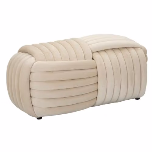 Panca Pouf Design Moderno Intrecciato in Velluto 90x45x45cm Softy - Crema