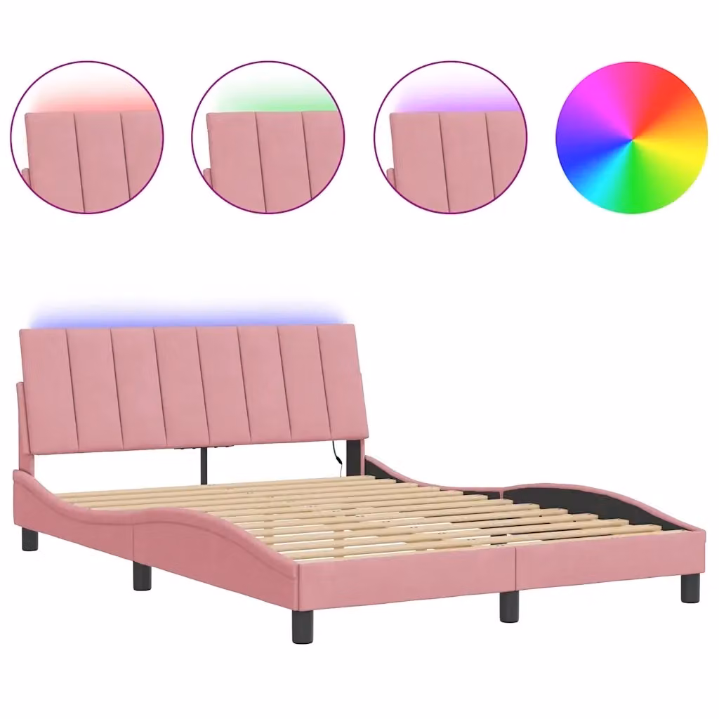 vidaXL Giroletto Hanko in Velluto Rosa con LED e Porta USB, L 140 x P 200 cm – 2