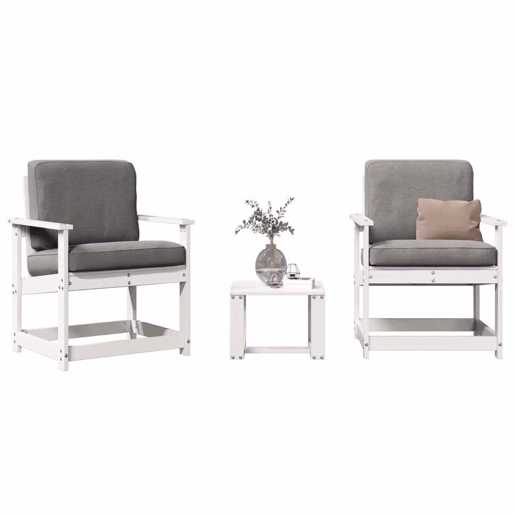 vidaXL Set Salotto da Giardino 3 pz in Legno di Pino Bianco Lacquered