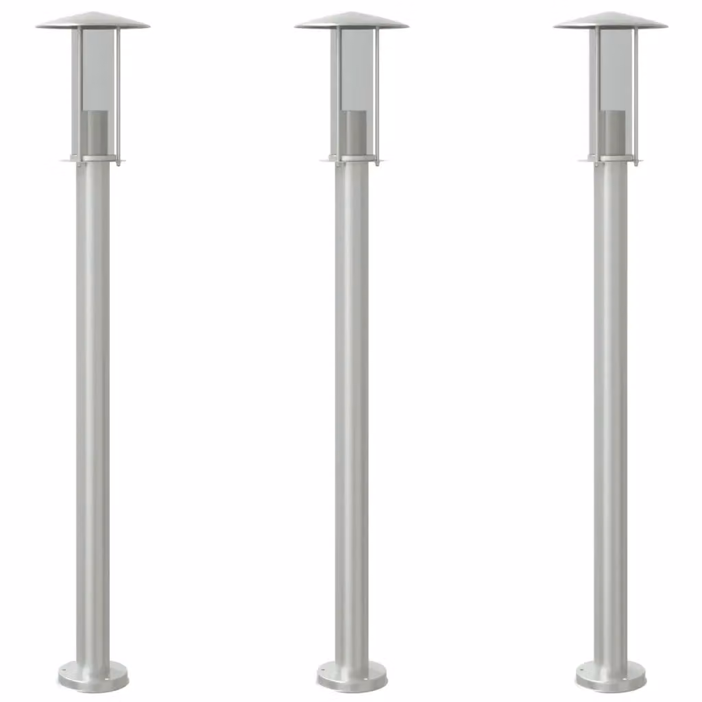 Set di 3 lampade da terra per esterni vidaXL in acciaio inox e plastica, colore argento, Altezza: 100 cm – 2