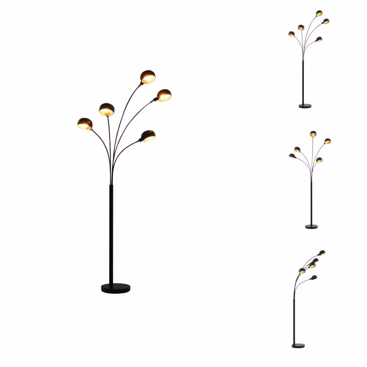 vidaXL Lampada da terra 200 cm 5 x E14 Nero e Oro - Lampade