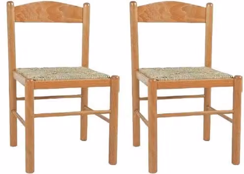 Set di 2 sedie in stile arte povera Mobili 2G in legno di faggio color miele con seduta in paglia L/P/H: 43 x 43 x 83 cm – 1