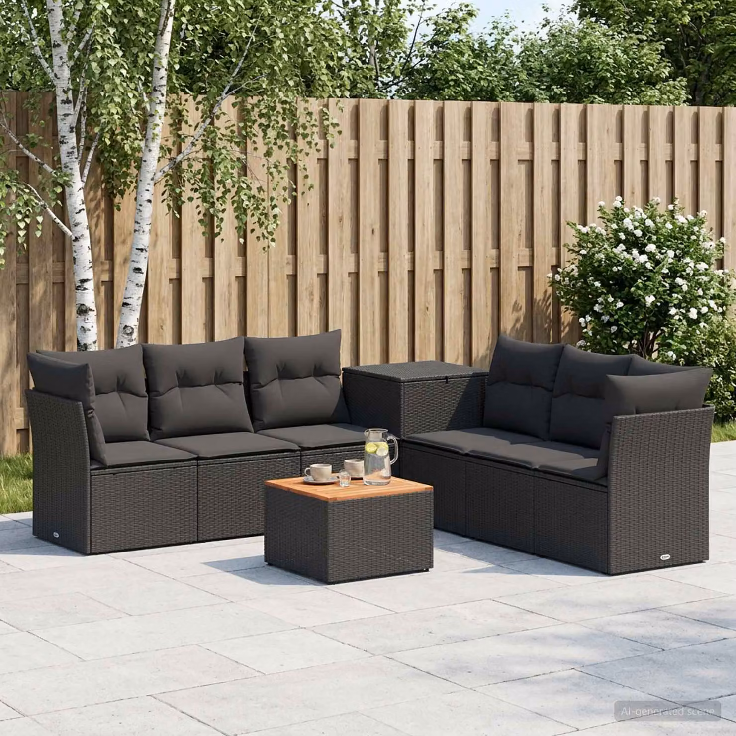 Set di divani da giardino vidaXL 8 pezzi in polyrattan e acciaio nero con cuscini e tavolino da esterno