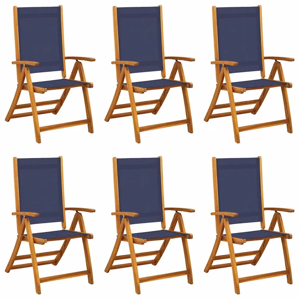 Set di 6 sedie pieghevoli vidaXL in legno di acacia oliato e textilene blu e marrone con braccioli per giardino e terrazza – 2