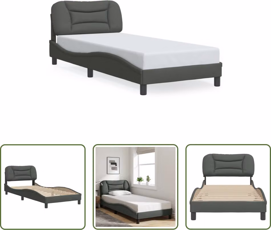 The Living Store Struttura letto con testiera in tessuto grigio scuro 90x190 cm