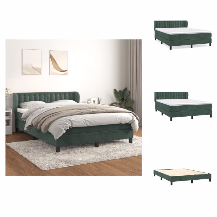 vidaXL Letto a molle con materasso verde scuro 140x190 cm in velluto - Letti e strutture letto