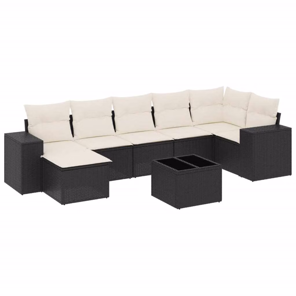 Set Divani da Giardino con Cuscini 8 pz Nero in Polyrattan