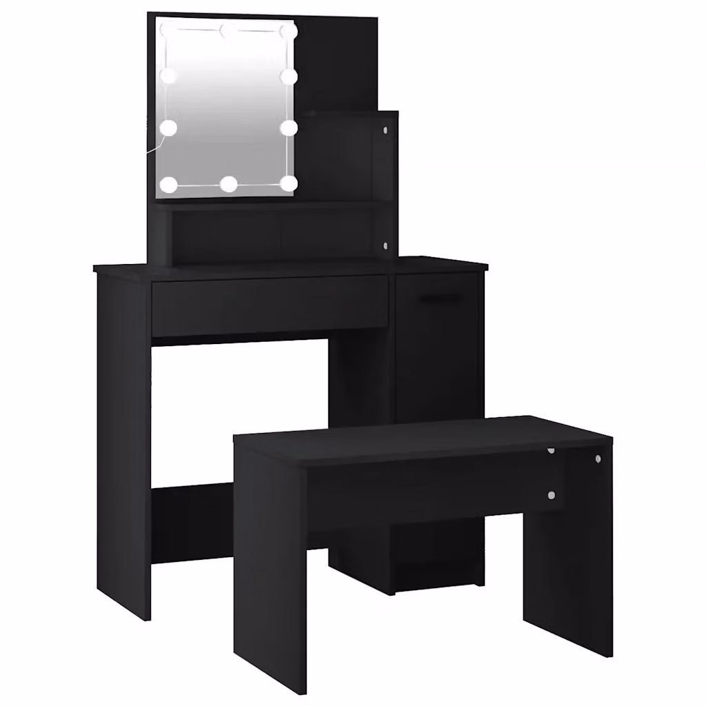 Set da toeletta Hollywood LED vidaXL nero opaco con specchio rettangolare L: 136 cm, P: 35 cm, H: 86,5 cm – 2