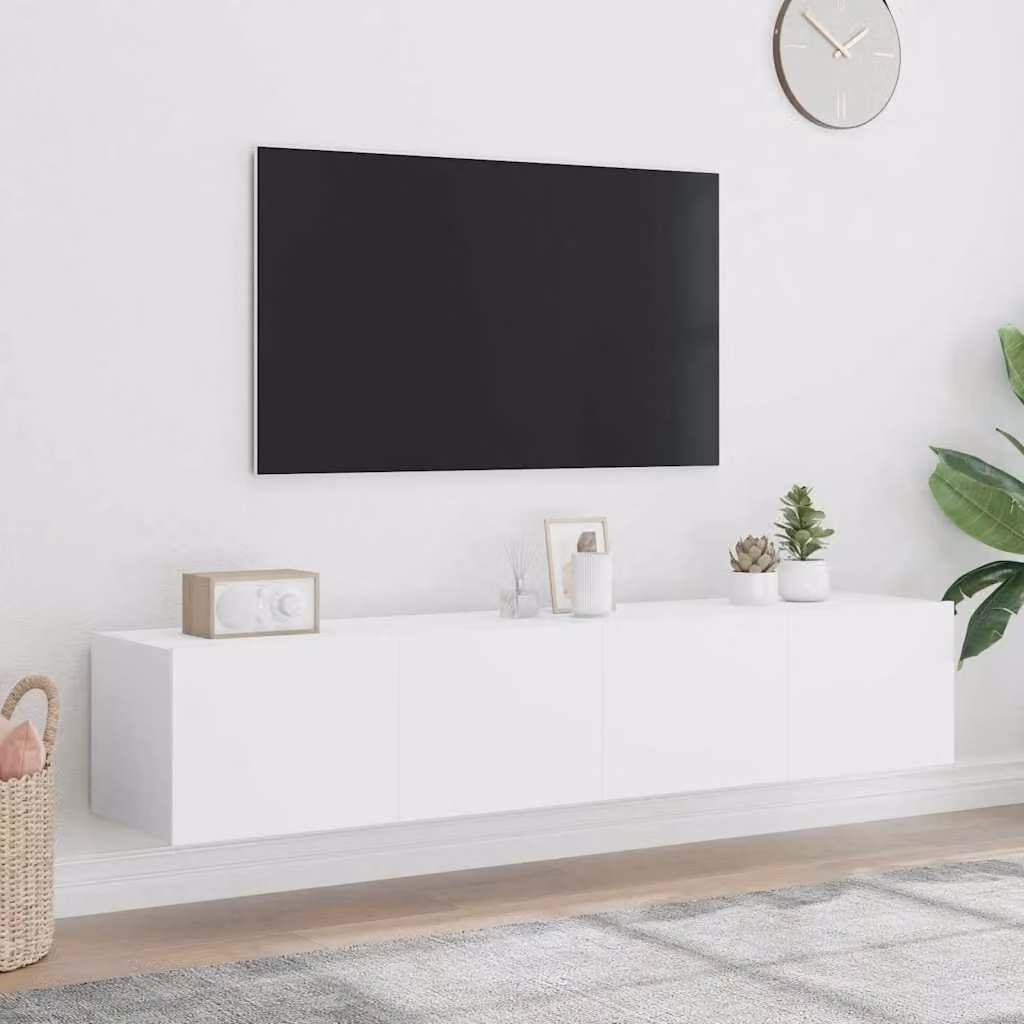 Set di 2 mobili TV da parete vidaXL con luci LED integrate, colore bianco, L 80 cm x P 35 cm x H 31 cm