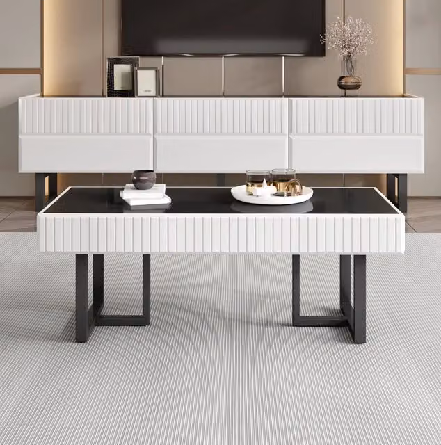 Set tavolino e mobile TV 170x35x47 + 110x50,5x41 cm MDF/PB nero bianco –