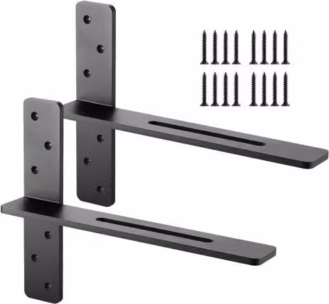 Set di 2 staffe per mensole galleggianti a forma di T VEVOR in acciaio inossidabile nero, capacità di carico 90 kg, L: 40,64 cm, H: 30,48 cm, P: 7,35 cm