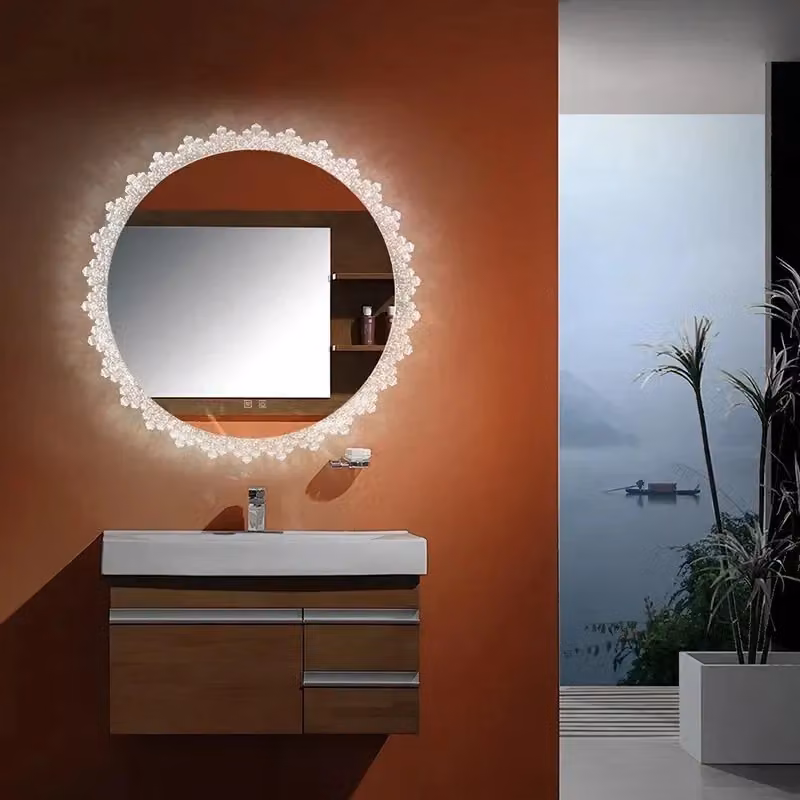 Specchio da parete tondo con luce LED Rea in vetro trasparente, diametro: 80 cm – 2