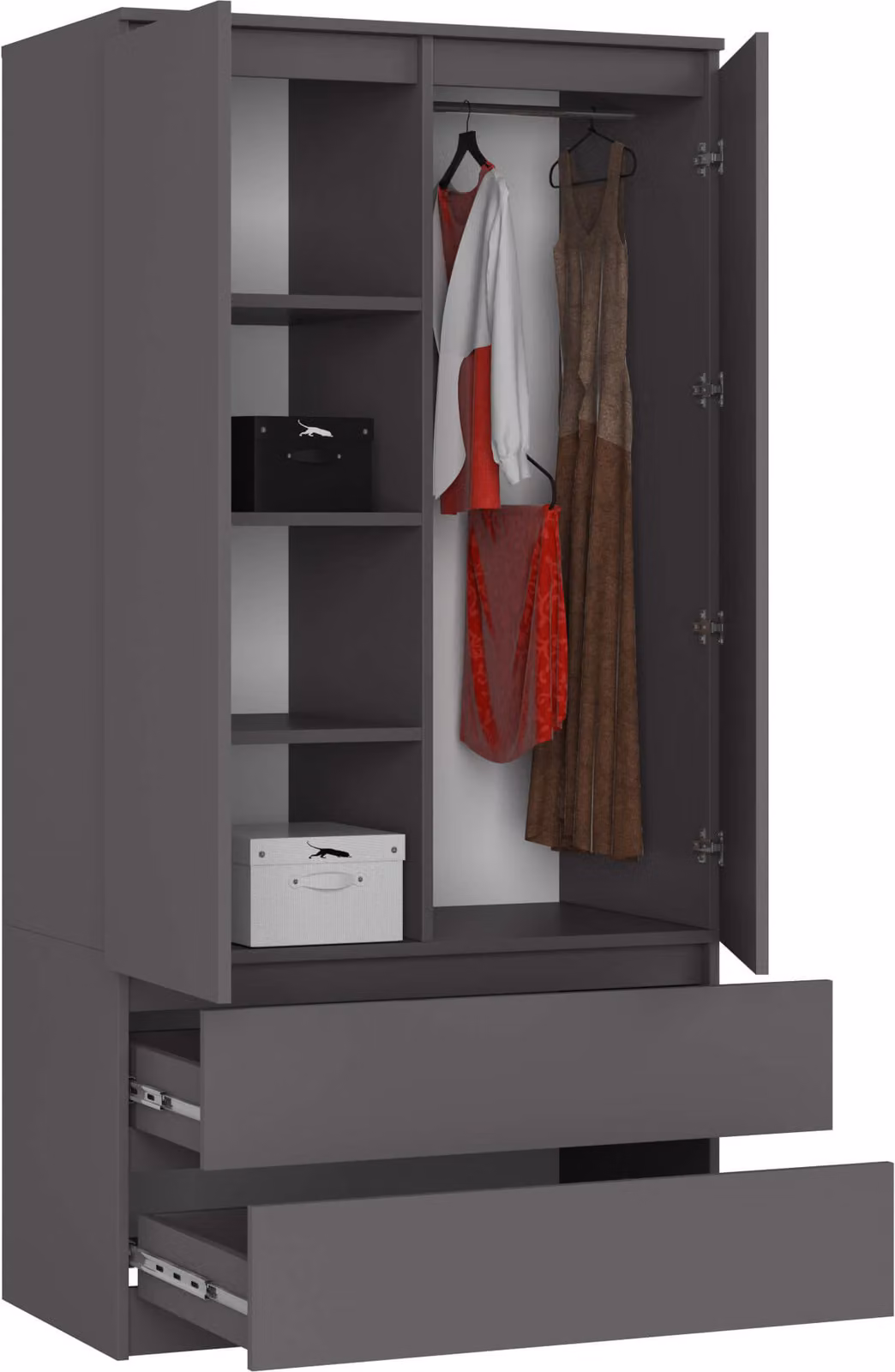 Armadio S90 da 90 cm, guardaroba a 2 ante e 2 cassetti, altezza 180 cm, CLP