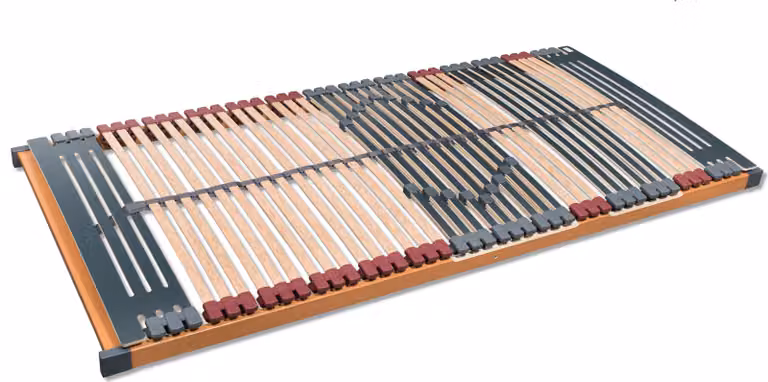 Rete a doghe a 7 zone Rhodos NV 44 con 44 doghe e cappucci in gomma tripla; rete a doghe con fascia centrale, 90 x 220 cm