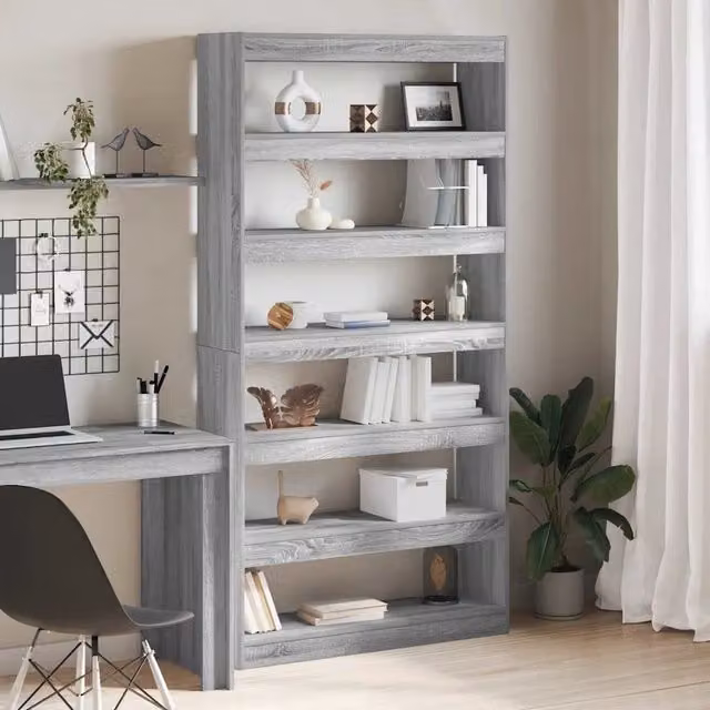 Libreria moderna vidaXL a 6 livelli in MDF grigio, L 100 cm x P 30 cm x H 198 cm – 1