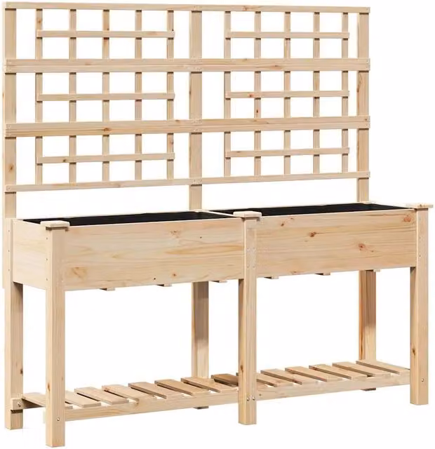 Portapiante da giardino rettangolare dal design minimalista 161 x 46 x 152,5 cm in legno massello di abete beige 02_0058844