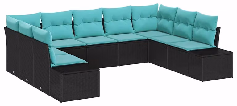 Set da giardino composto da 9 pezzi, colore nero, realizzato in rattan sintetico