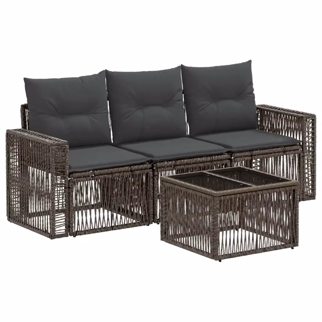 Set da giardino vidaXL composto da 4 pezzi con divano a 3 posti e tavolino, colore grigio e antracite, in rattan con struttura in metallo e cuscini inclusi – 2