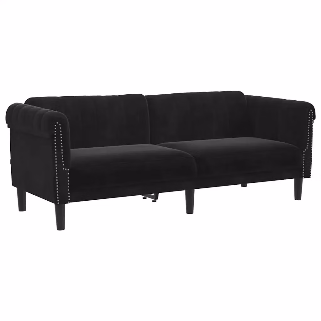 Divano a 3 posti moderno vidaXL in velluto nero con struttura in legno massiccio L: 203 cm, P: 77 cm, H: 74 cm – 2