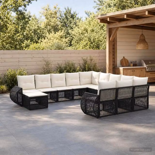 Set Divano da Giardino 12 pz Nero polyrattan 3435622
