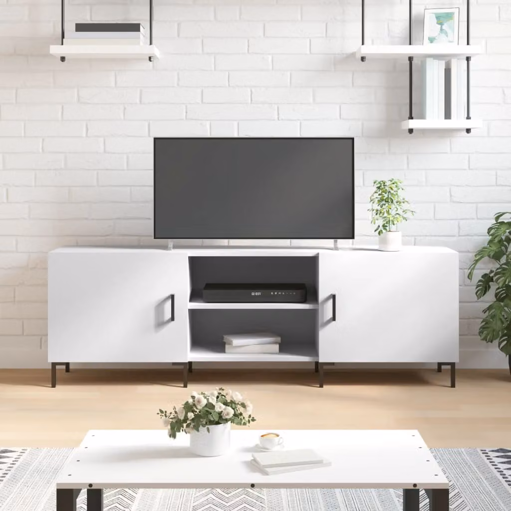 vidaXL Mobile Porta TV Moderno Bianco in Legno e Metallo L: 150 cm, P: 30 cm, H: 50 cm
