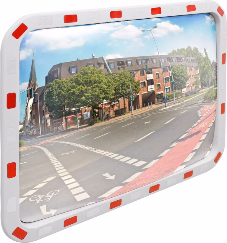 ECD Germany Specchio stradale rettangolare 60x80 cm Riflettori bianco-rossi e staffa, plastica ABS, resistente alle intemperie