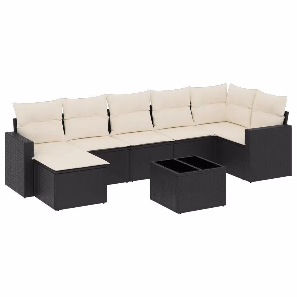 vidaXL Set Divani da Giardino a L con Cuscini 8 pz Nero in Polyrattan e Struttura in Acciaio – 2