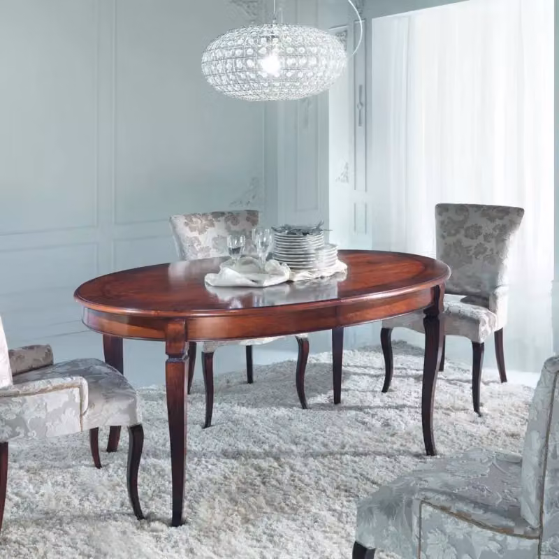 Tavolo ovale allungabile classico in legno con intarsio floreale Mobili 2G marrone L: 160 cm, P: 110 cm, H: 77 cm – 2