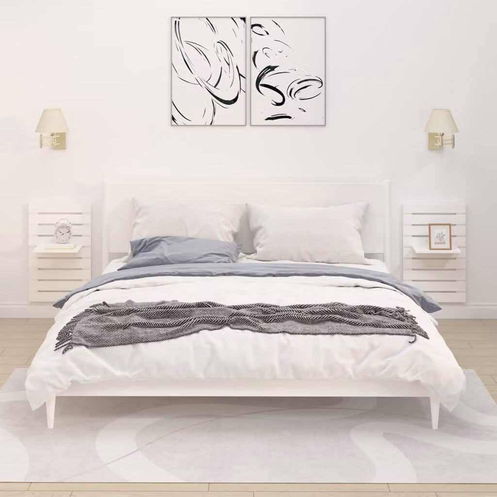 Set di 2 mensole da parete vidaXL in legno massello di pino bianco stile rustico per camera da letto