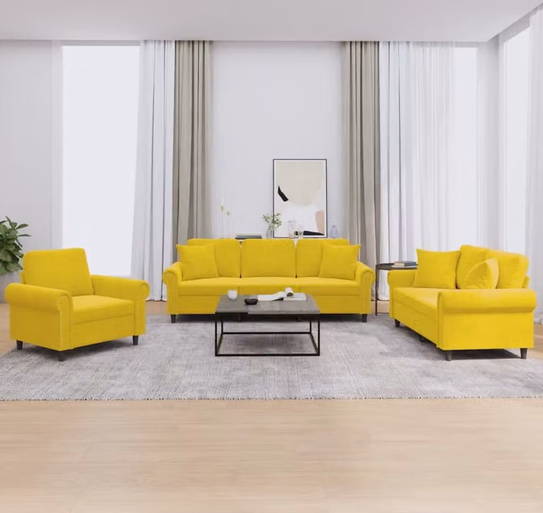 Maison Exclusive - Set divano 3 pezzi con cuscini in velluto giallo