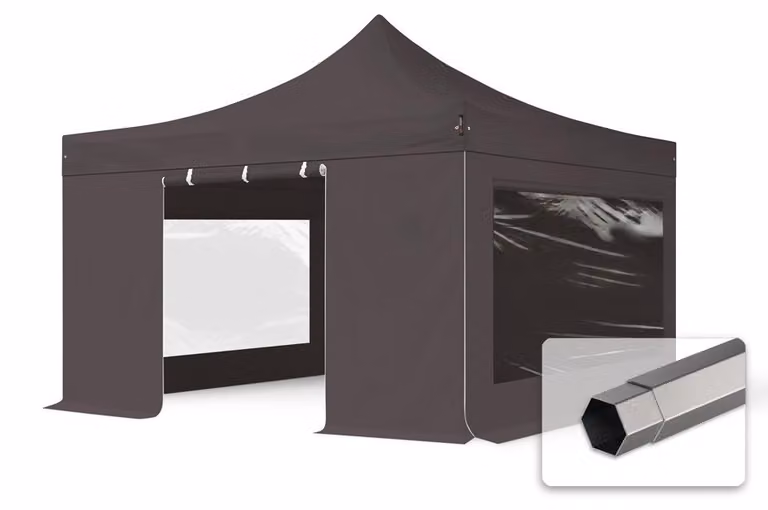 TOOLPORT 4x4 m gazebo pieghevole con laterali (finestre panoramiche), PREMIUM acciaio, grigio scuro