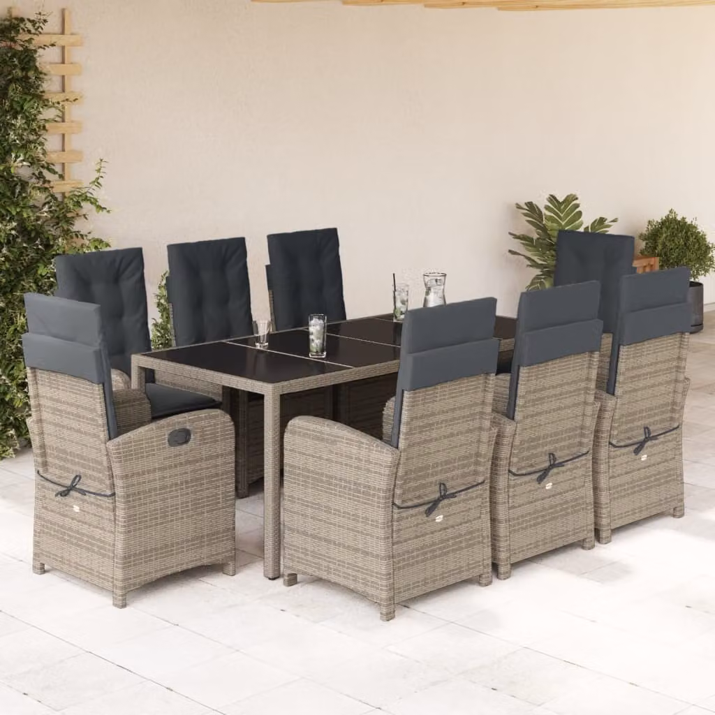 Maison Exclusive - Set da Pranzo da Giardino 9 pz con Cuscini in Polyrattan Grigio