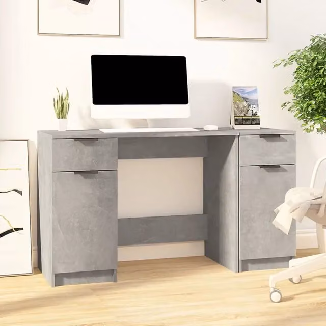 Scrivania moderna con mobile laterale vidaXL in legno e MDF grigio opaco L: 100 cm, P: 50 cm, H: 75 cm