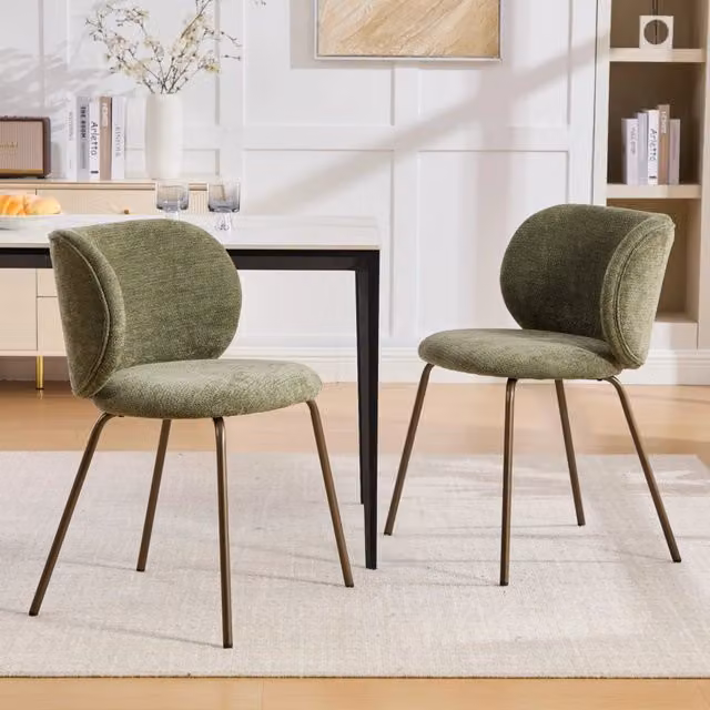Set di 2 sedie da pranzo Zephmum in velluto chenille verde con schienale curvo e gambe in metallo bronzo
