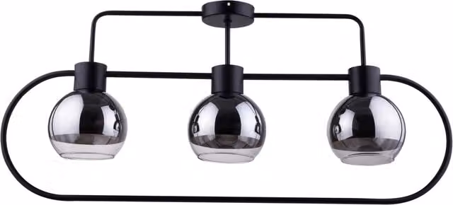 Plafoniera moderna Linda Sigma Lighting in metallo nero e vetro argento con 3 paralumi E27 dimmabile