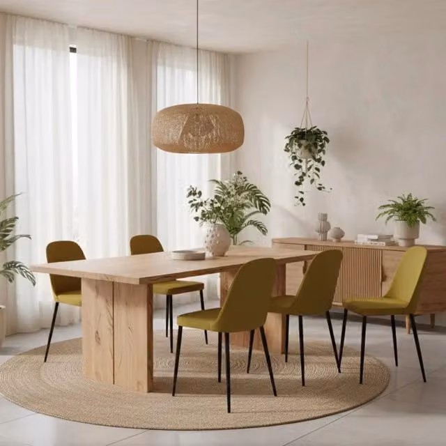 Set di 4 sedie da pranzo imbottite in tessuto soft touch effetto velluto senape Gaelia con struttura in metallo facili da pulire | Duzzle