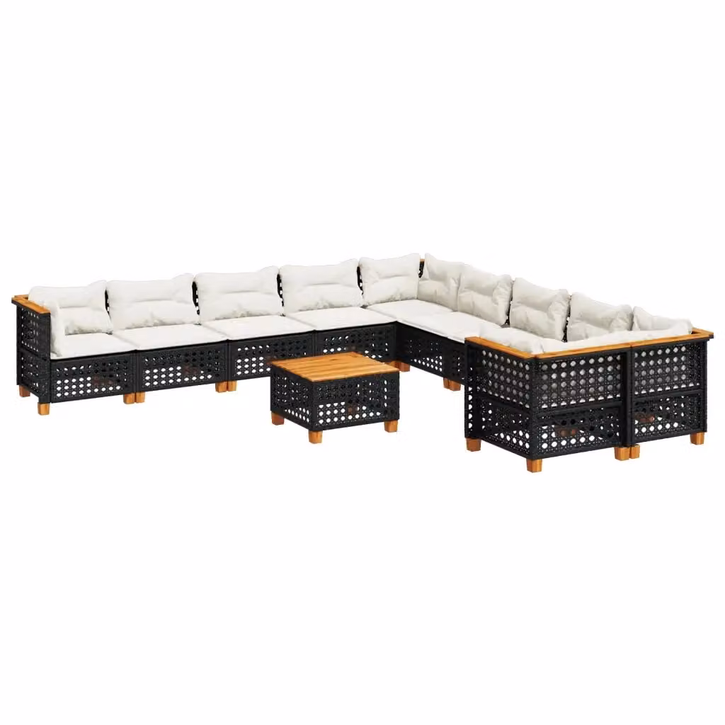 vidaXL Set Divani da Giardino 11 pz in Polyrattan Nero con Cuscini e Tavolino da Esterno – 2