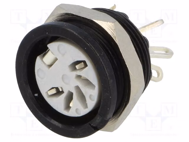 1 connettore PIN: 5 contatti, saldabile, conforme a DIN 34V, 2A, femmina, sistema a 180°, resistenza di contatto 10 mΩ, codice prodotto 651-0500, connettore DIN