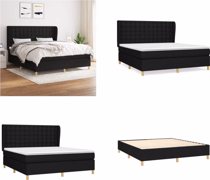 vidaXL Letto a molle con materasso nero 180x200 cm in tessuto - Letto a molle - Boxspringbetten - Bett - Schlafzimmermöbel