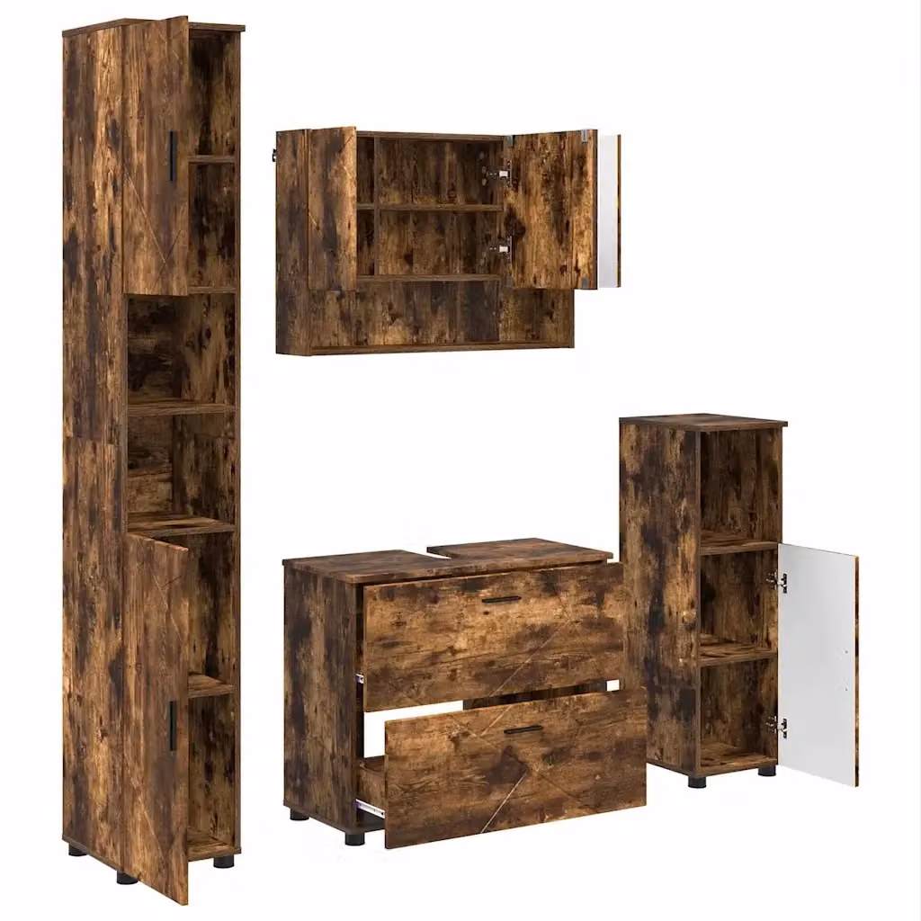 Set di mobili per il bagno vidaXL 4 pezzi marrone con armadietto specchio e colonna, L/P/H: 35 x 30 x 192 cm – 2