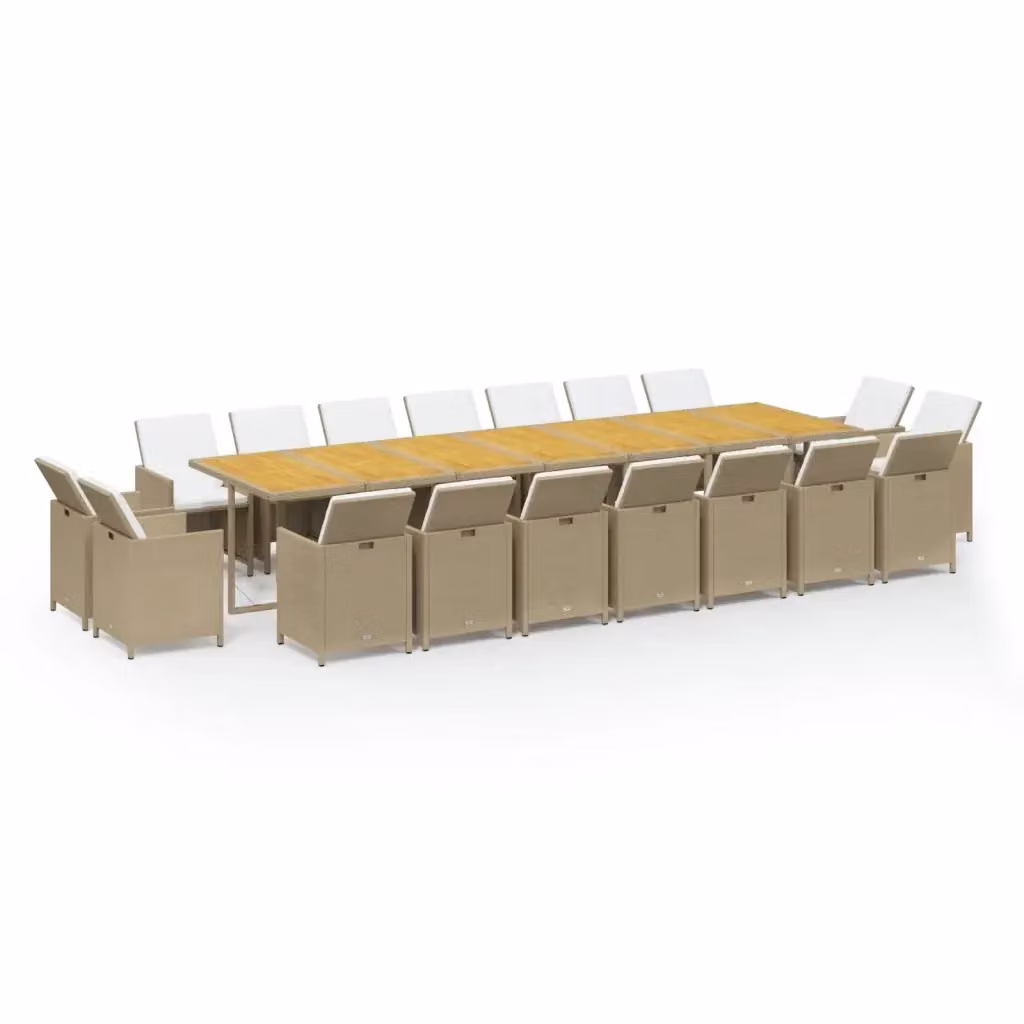 Set da pranzo da giardino moderno vidaXL in legno di acacia oliato e polyrattan con cuscini beige e bianchi – 2