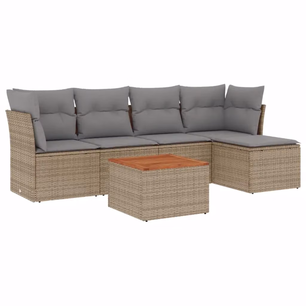 Set Divano da Giardino vidaXL 6 pz a Forma a L in Polyrattan con Cuscini Beige e Grigio e Tavolino – 2