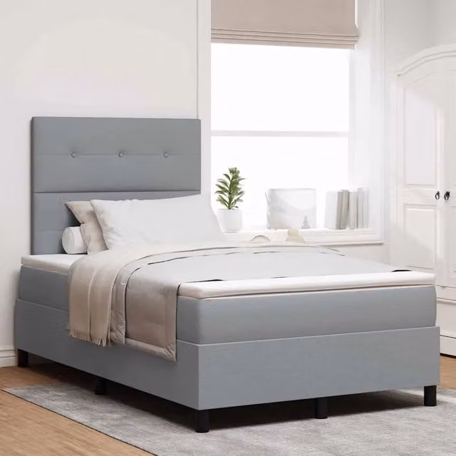Letto a molle con testiera vidaXL in tessuto grigio L/P/H: 200 x 120 x 28 cm