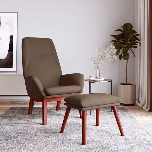 Poltrona Relax con Poggiapiedi vidaXL in Tessuto Beige e Marrone con Struttura in Metallo e Legno – 1