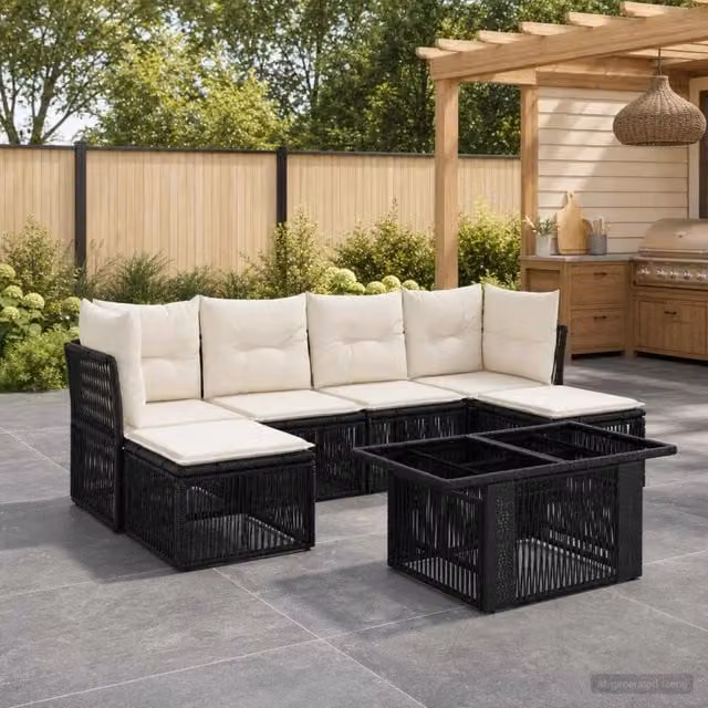 Set Divano da Giardino 7 pz Nero polyrattan 3436507