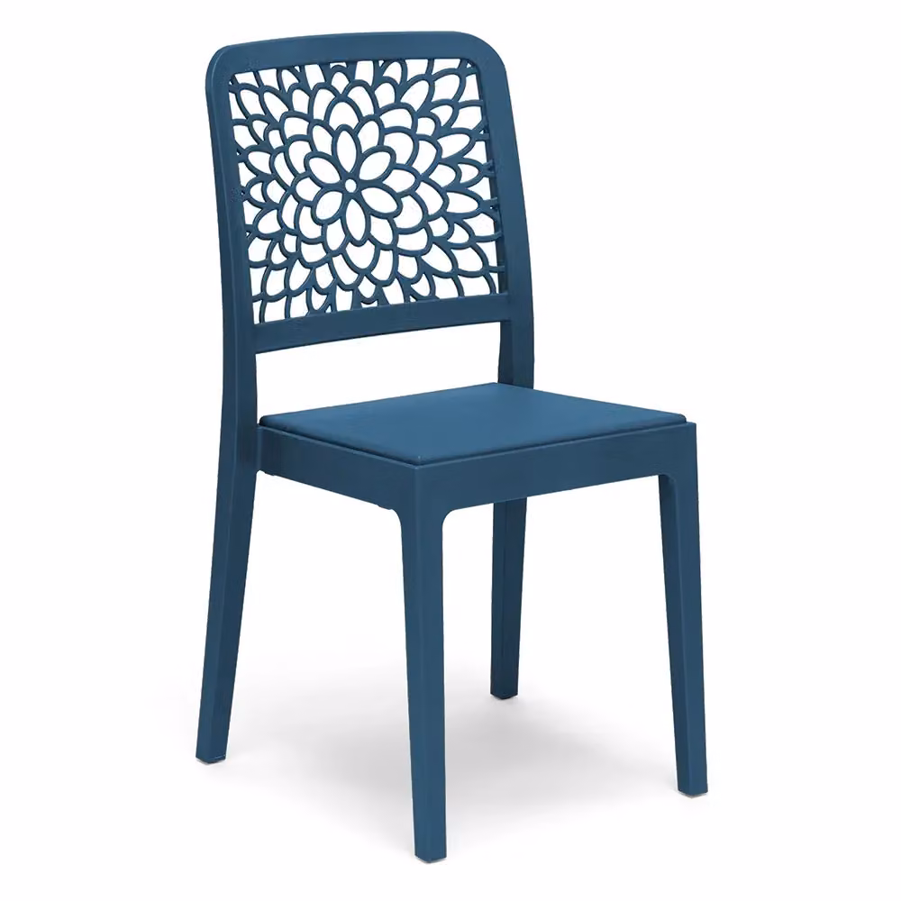 Set di 2 sedie in polipropilene Redokasa con design floreale moderno, impilabili e idrorepellenti, colore Petrolio opaco – 2