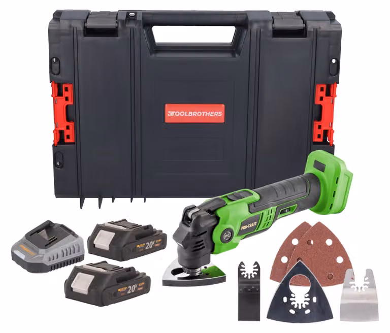 Utensile multifunzione a batteria Procraft PMT22bb 20 V Brushless + 2x batterie 2,0 Ah + caricabatterie + valigetta porta utensili RHINO