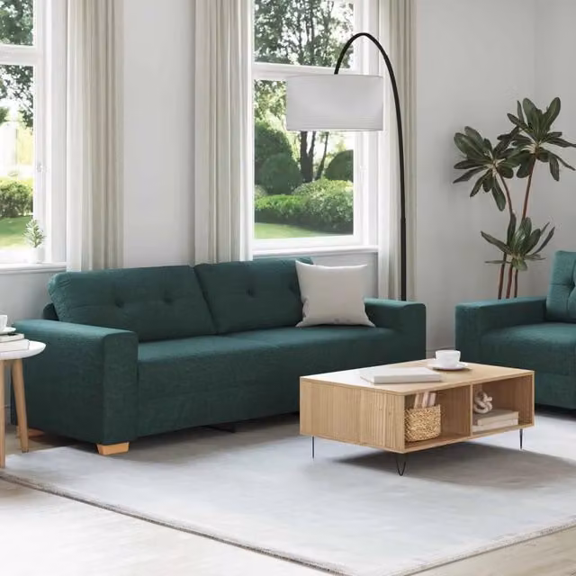 Divano 2 pz Verde Scuro Tessuto misto lino 3324715