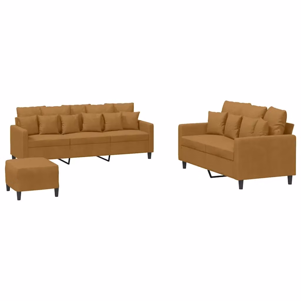 vidaXL Set di Divani Moderno in Velluto Marrone con Cuscini e Pouf – 2