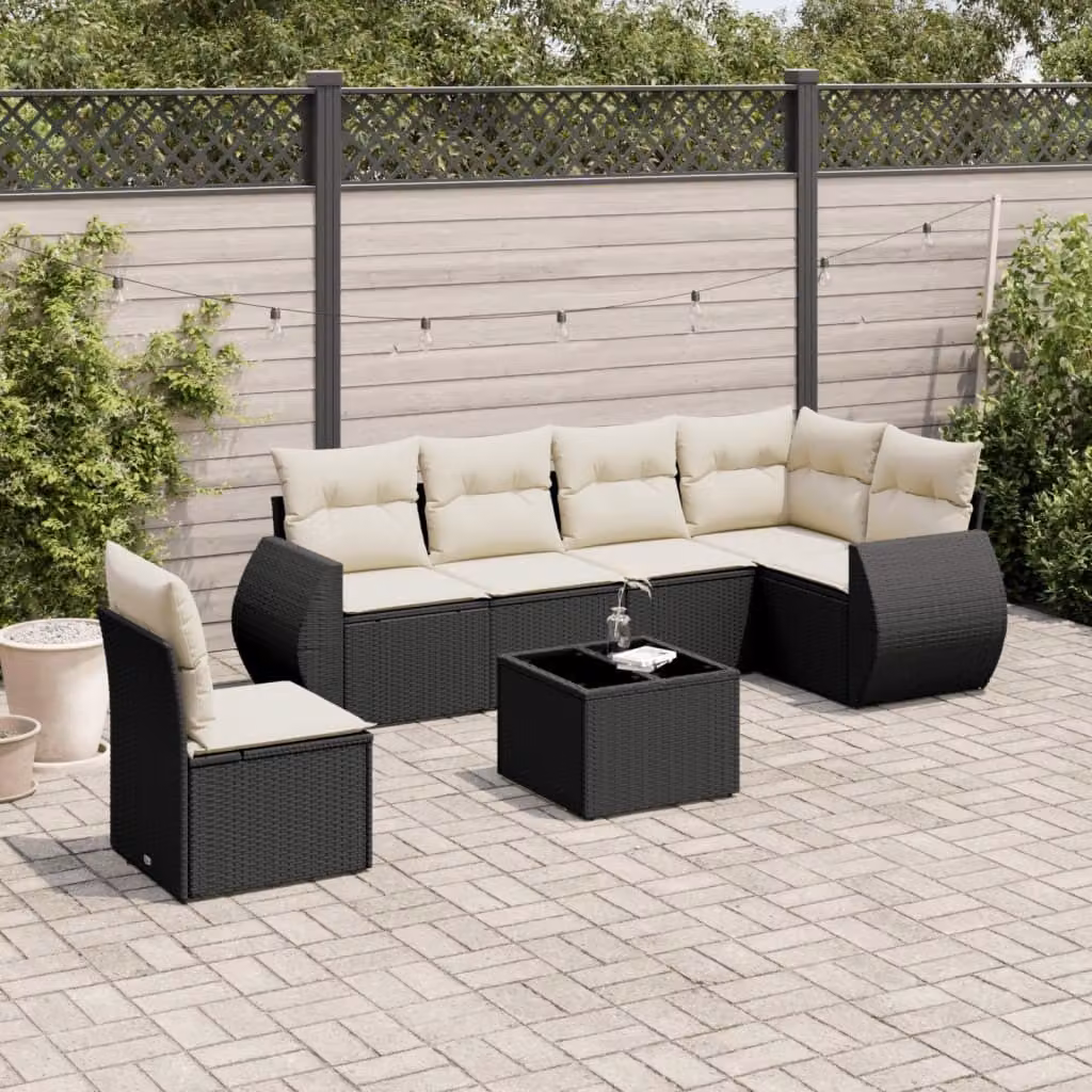 Maison Exclusive - Set Divani da Giardino con Cuscini 7pz Nero Polyrattan